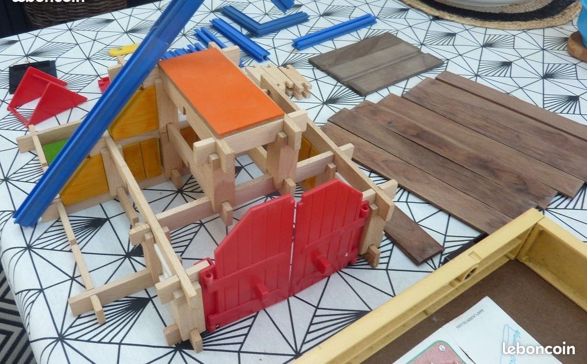 Jeu De Construction D'architecte Vintage - Bois Et Carton - Années 1970 - Modélisme