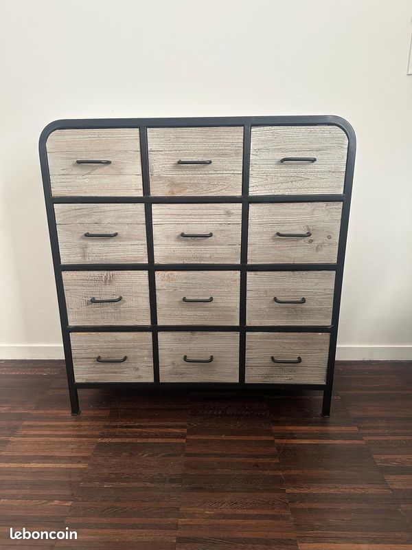 Belle Commode industrielle métal + bois 12 tiroirs – style atelier (image 8)