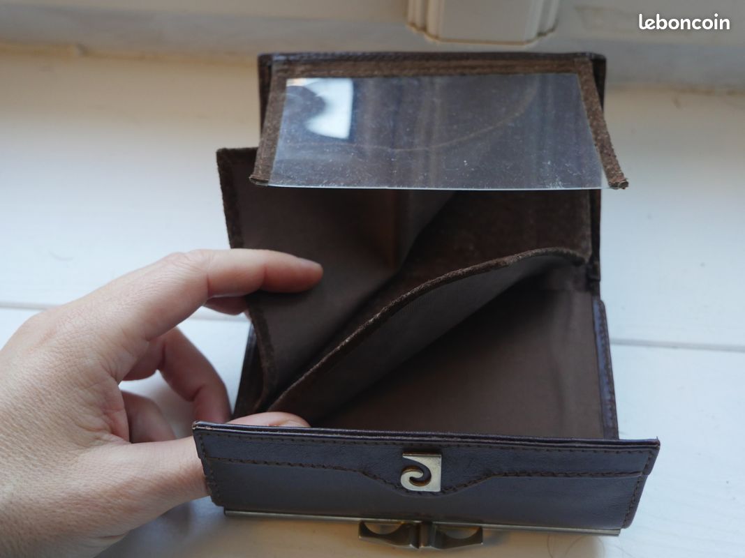 Portefeuille Porte-Monnaie Femme Pierre Cardin Vintage Noir - 7 Compartiments - Occasion Bon État