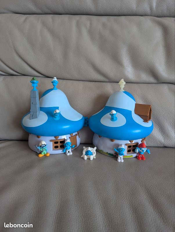Maison Schtroumpf bleue de 2015 17 cm + 10 figurines chimiste chercheur dormeur smurf noir ventouse kinder et autres 🍄smurfen pitufos smurf schlumpfe smurfies puffi (image 1)