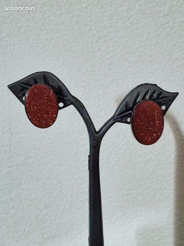 Boucles D'oreilles clips argent massif pierre (image 2)