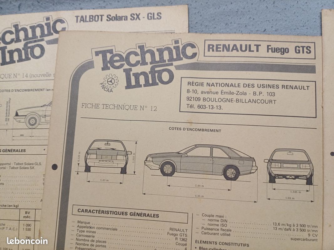 Fiche technic info voiture Francaise annee 70 - 90 (image 17)
