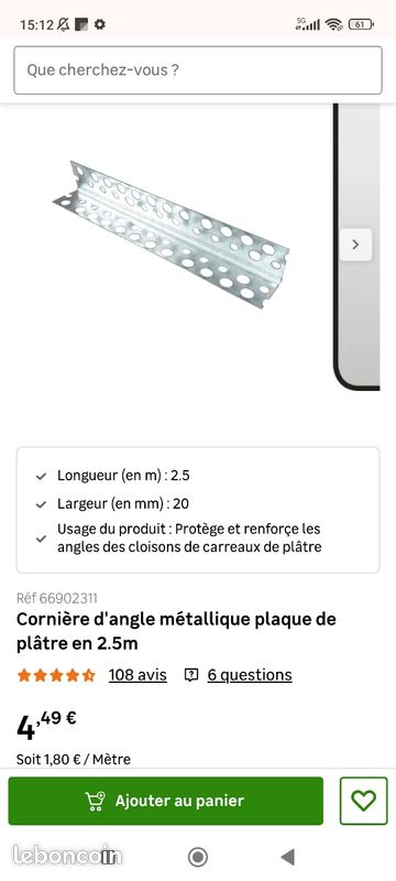 Cornière angle métallique (image 1)