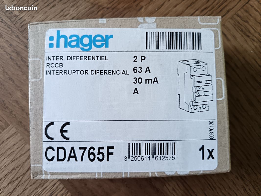 Interrupteur différentiel HAGER 63A 30mA type A ref HAGER CDA765F (image 1)
