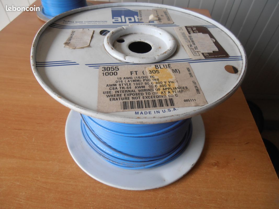 Fil électrique 18AWG bleu (image 1)