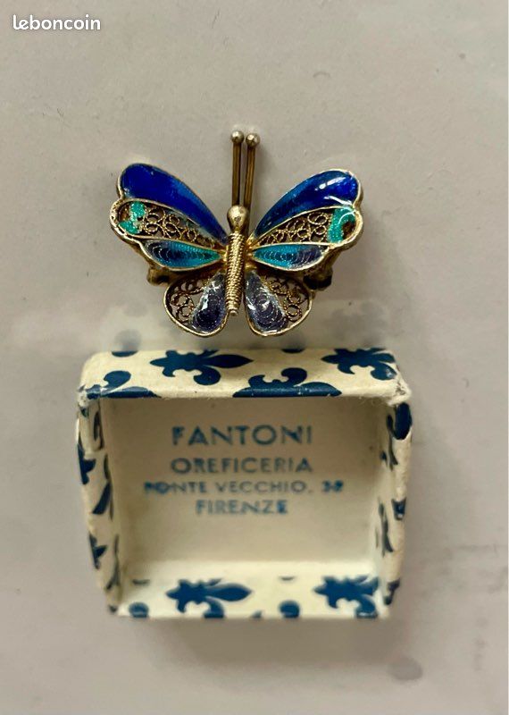 Broche Ancienne En Forme De Papillon - Argent Filigrané Avec Zircons - Poinçonnée - Très Bon État