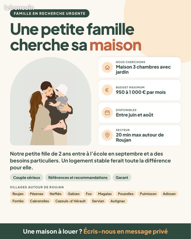 Maison 3 pièces 60 m² · à Roujan · 60 m² · 950 €/mois