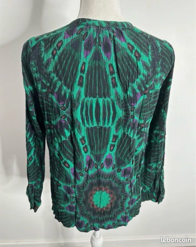 Blouse plissée paon verte et violette Ba&sh T0 34 XS Vêtements