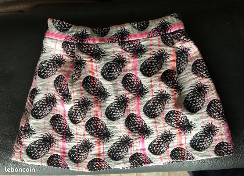 Jupe imprimée ananas coton noir fraise/anananas neuve