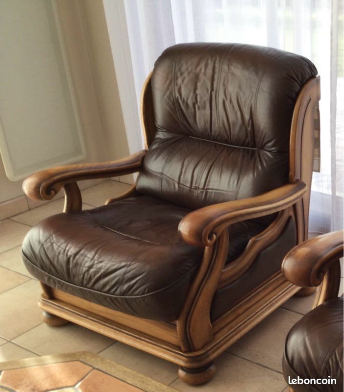 Fauteuil Vintage en cuir et chêne (image 5)