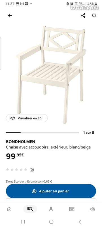 Lot 2 Chaises exterieures avec accoudoirs. Blanc/ beige (image 5)