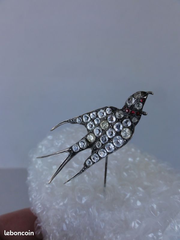 Épingle à Chapeau Ancienne - Papillon Émaillé - Argent Massif - Vintage
