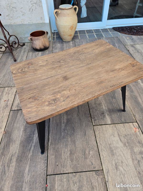 Vintage Table basse pied metal plateau en chêne (image 1)