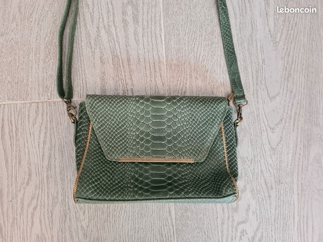 Sac cuir Victor & Hugo vert style croco (image 2)