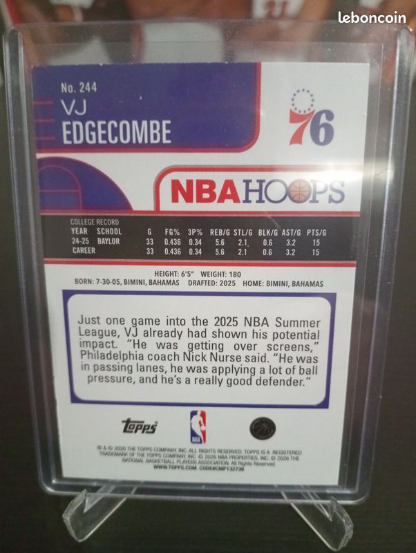 VJ Edgecombe – Philadelphia 76ers 2025-26 Topps NBA Hoops Pixel Burst Base Rookie #244 (image 3)