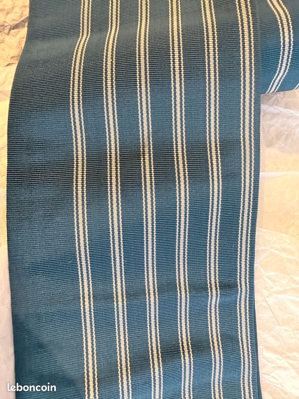 Japon authentique Kaku obi homme vintage soie marine clair rayures blanches excellent état (image 15)