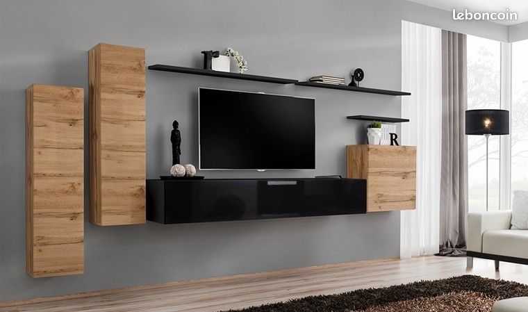 Longue étagère murale noire laquée 2 disponibles (image 2)