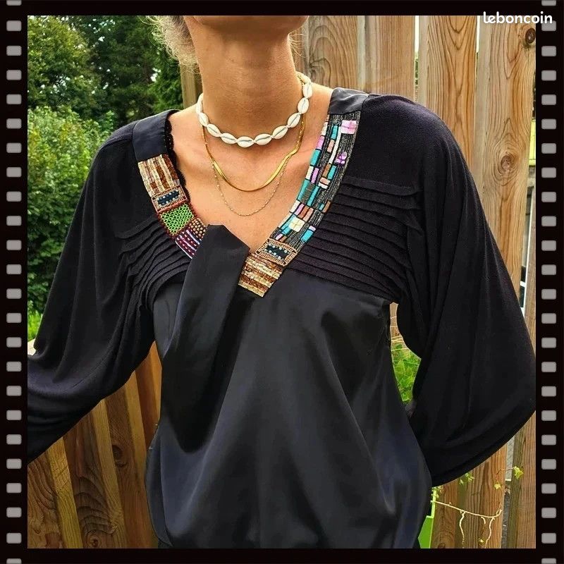 Blouse Noire Taille 38 - Coupe Ceinturée, Occasion Très Bon état, Sans Marque