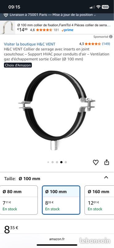 Colliers de fixation Ø100 mm avec insert caoutchouc – acier galvanisé (image 3)