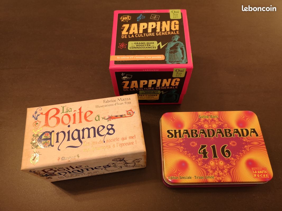 Lot de jeux de société : Shabadababa 416, Zapping Culture Générale, Boite à  énigmes - Jeux & Jouets