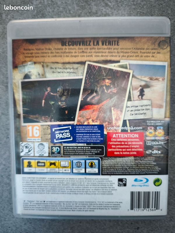 Pack Jeux PS3 Uncharted 1, 2 et 3 (trilogie) - Jeux vidéo