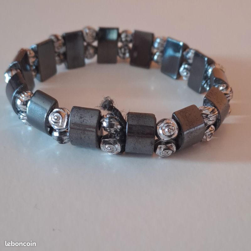 Bracelet En Hématite Grise - Perles Réglables - Neuf Avec Étiquette