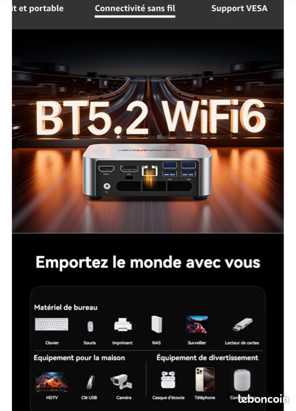 Matrix Mini M1 Mini PC - AMD Ryzen 7 6800H (8C/16T, jusqu'à 4,7 GHz), Mini Ordinateur de Bureau 16Go LPDDR5 512Go M.2 SSD, Mini Computer avec Écran Triple écran 4K/ WiFi 6/ BT 5.2/ W11 Pro (image 13)