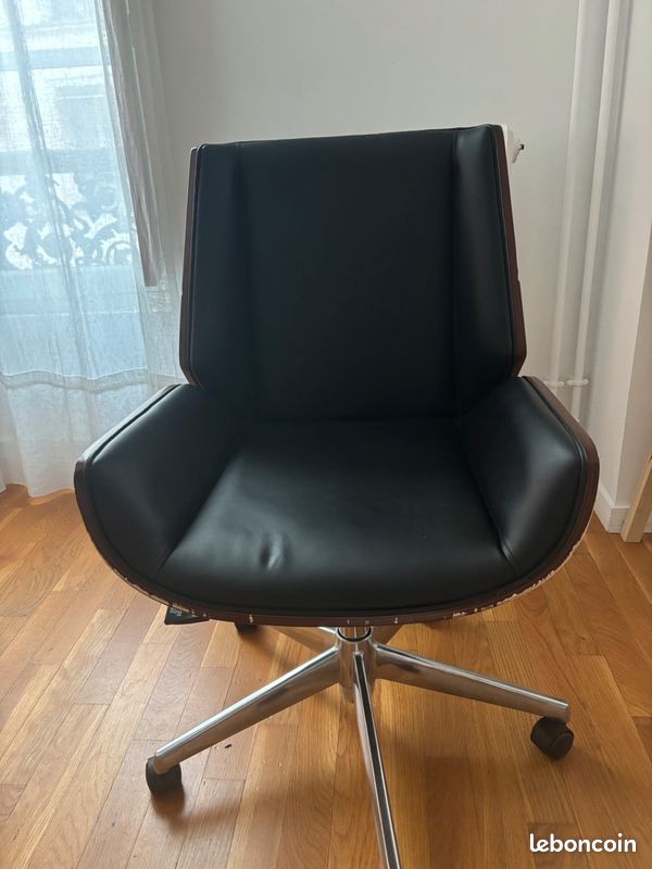 Chaise de bureau Miliboo CURVED, noir et noyer (image 4)