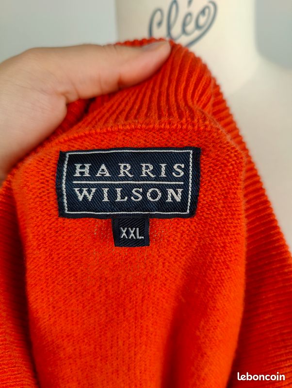 Pull Homme Harris Wilson Col V Avec Boutons - Rouge/orange, Taille S, Laine Mélangée, Neuf Avec étiquette