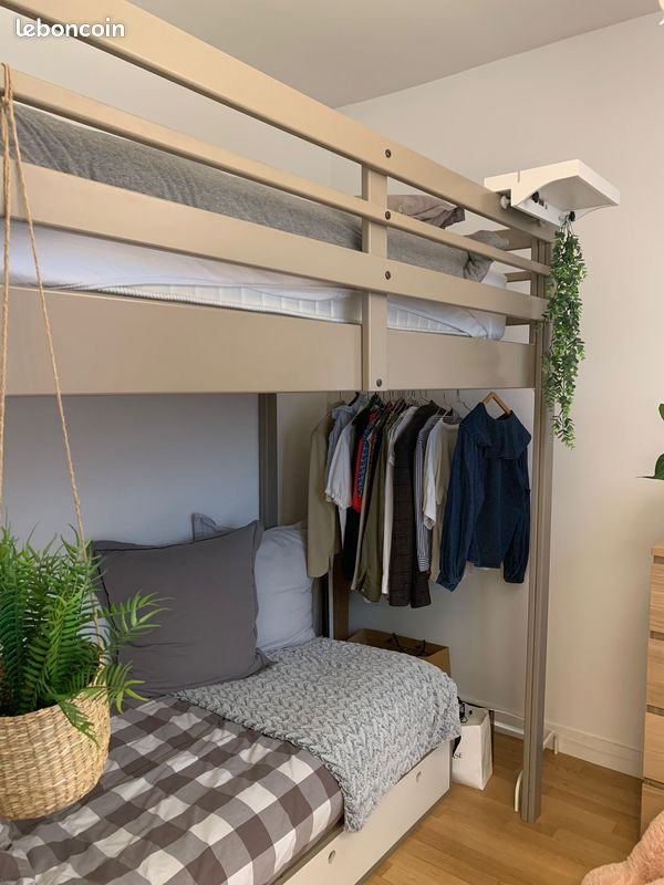 Lit Mezzanine Modulable accès escalier Espace Loggia (matelas 120 cm inclus) (image 2)