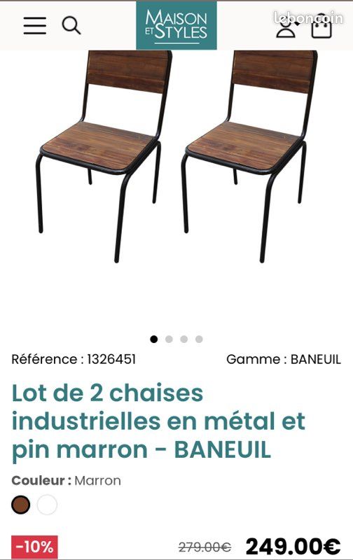 Lot de 2 chaises industrielles en métal et pin marron (image 2)