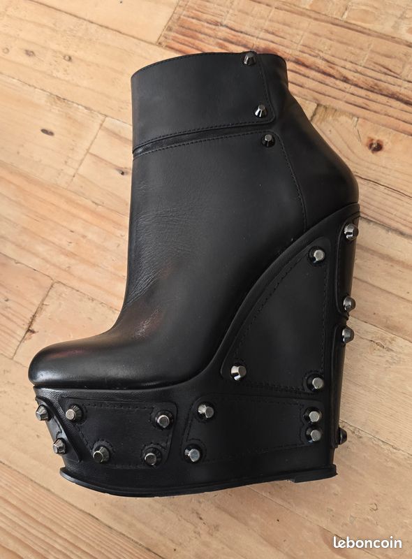 Bottes Femme Gianmarco Lorenzi Talons Hauts Taille 38.5 Noir - Occasion Fabriqué Italie