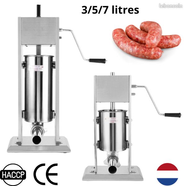 Poussoir à Saucisses Manuel En Inox 3L KuKoo - 5 Embouts De Remplissage (13 à 40mm) - Pour Fabrication Maison, Boucherie