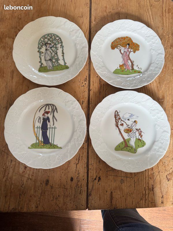 Lot assiettes vintage porcelaine CNP France décor Art nouveau (image 1)