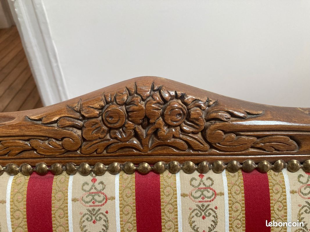 Banquette ancienne 2 places style Louis XV – bois sculpté – très bon état (image 3)
