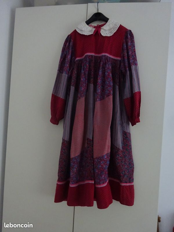 1980s René Derhy French Vintage Cotton Midi Dress, Folk Style, Small