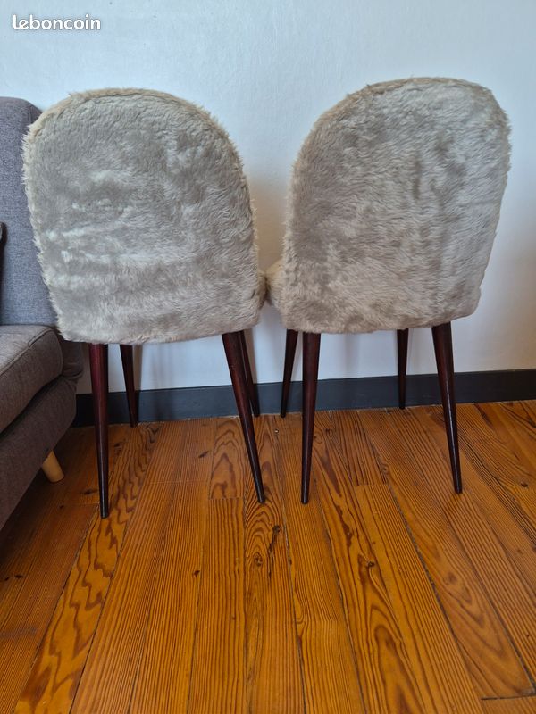 Chaises vintage fausse fourrure grises (image 2)