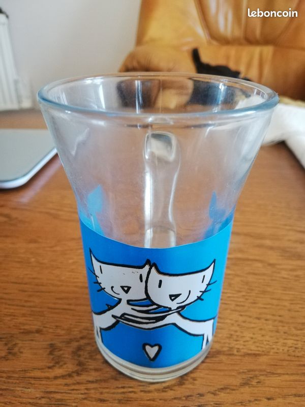 Chat Tasse Chat Forme Tasse Cadeaux Bouteille Tasse à café Transparent pour Lait Tasse Animal Tasse Verre avec Verres à Eau à Pied (Chat noir