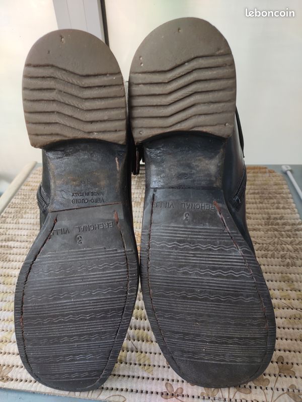 Paire De Bottes En Cuir Noir Vero Cuoio Pour Femme - Pointure 36, Style Santiague, Fabrication Italienne - Occasion En Très Bon état