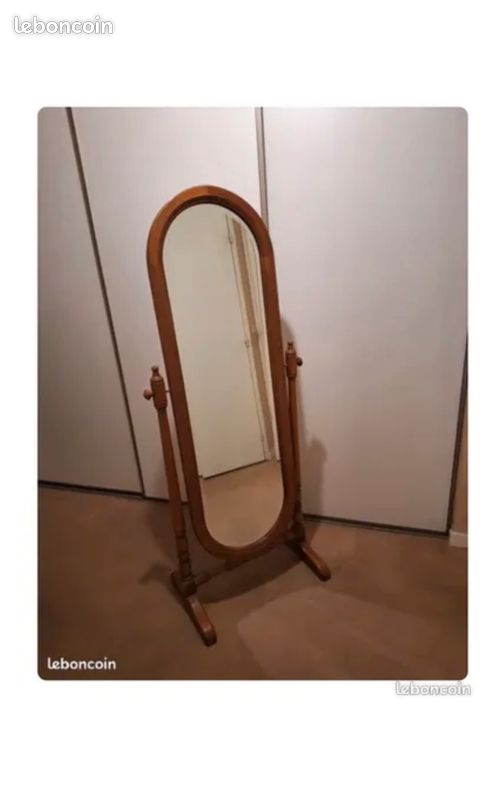 Miroir biseauté sur pied / à bascule, en bois (miroir psyche), excellent état (image 1)