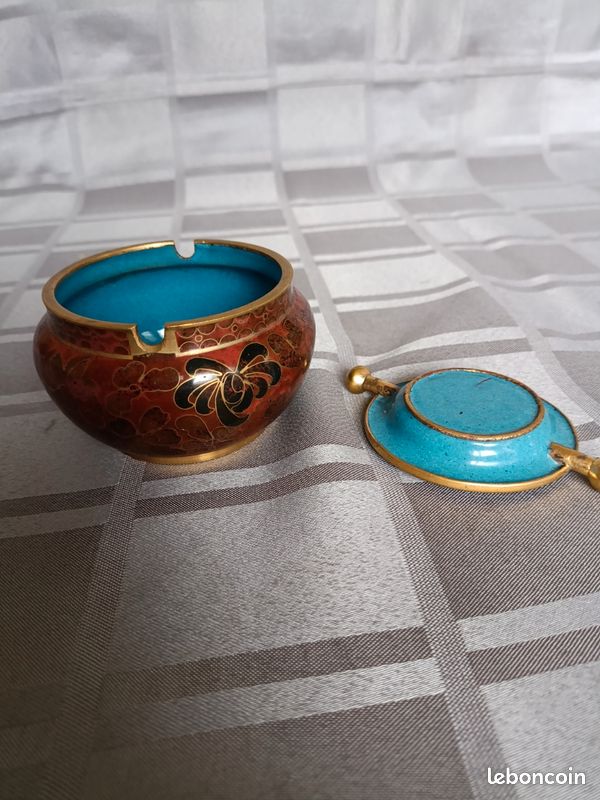 Brûle parfum ancien en émail cloisonné et laiton Jingfa Chine (image 5)