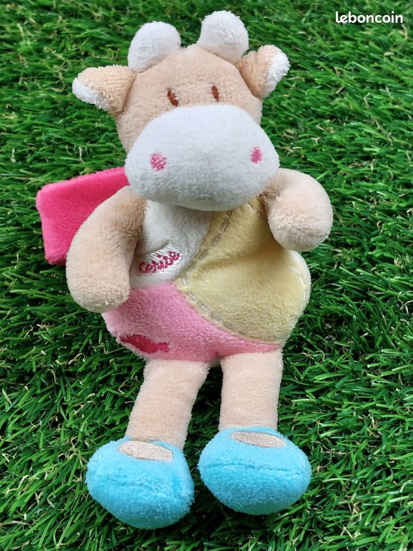 Doudou et Compagnie peluche doudou vache Cerise beige rose jaune