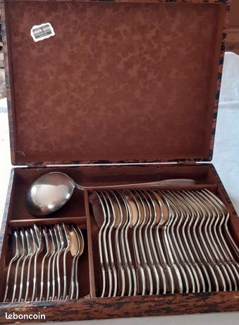 ERCUIS Ancienne Ménagère métal argenté 37 pièces modèle art déco dans son écrin | Métal argenté
