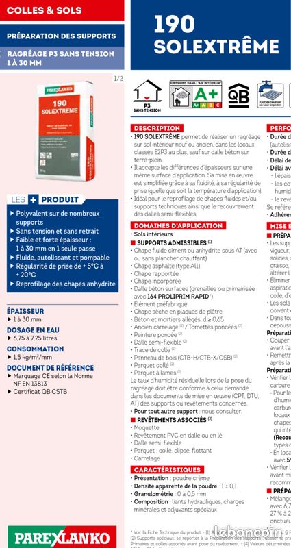 15 SACS * 190 Solextreme - Ragréage P3 sans tension - Parexlanko (image 2)