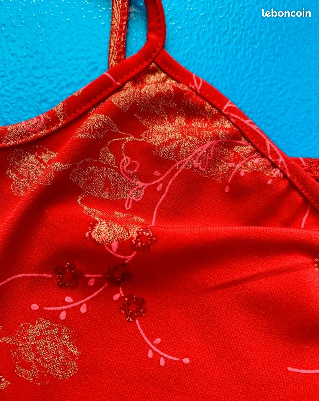 Débardeur En Soie Rouge Paprika - Femme Taille 36 - Décoré Perles & Sequins - Neuf Avec Étiquettes