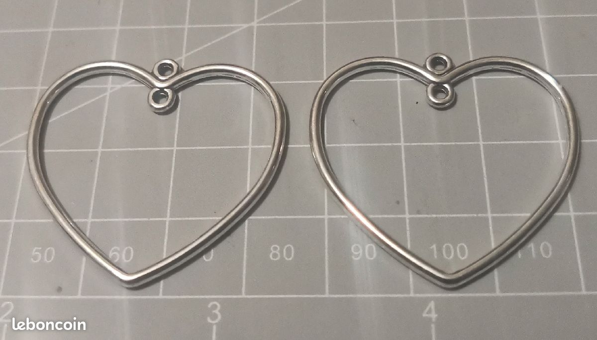 2 x pendentifs connecteurs cœur ~3 /3 cm en métal argenté (image 3)