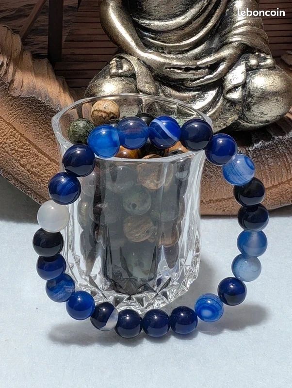 Bracelet Perles En Agate Bleue Naturelle 10mm - Lithothérapie, Bijou Mode, Neuf Avec étiquettes