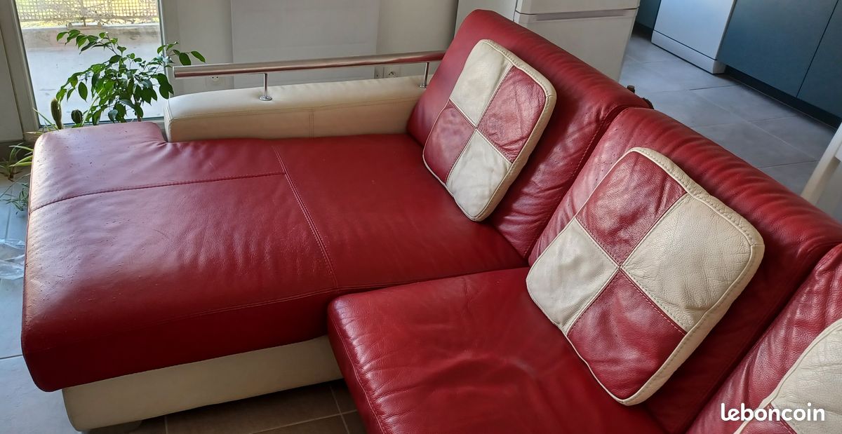 Canapé d'angle en cuir 170X250 cm rouge et blanc (image 5)