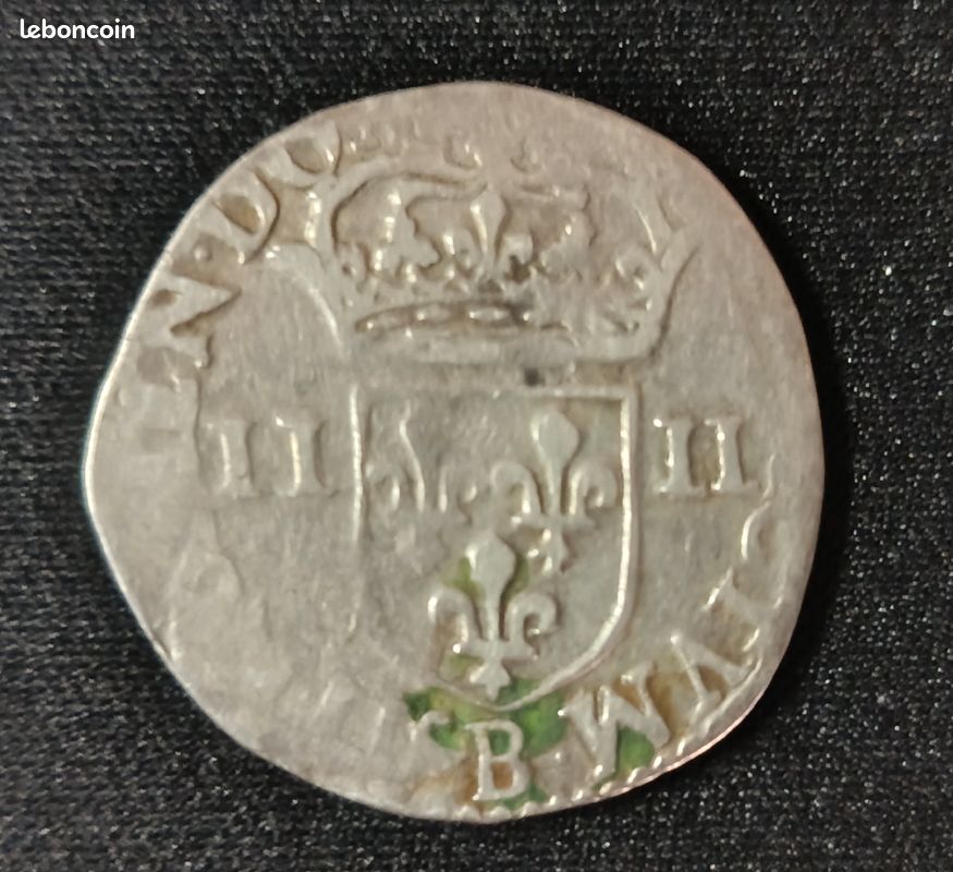 Quart d’écu Charles X Cardinal de Bourbon – Rouen B – XVIe siècle – Argent (image 1)