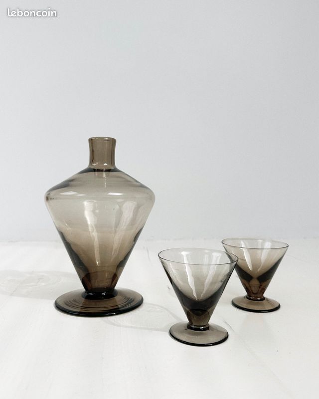 Set carafe et verres fumés vintage (image 1)